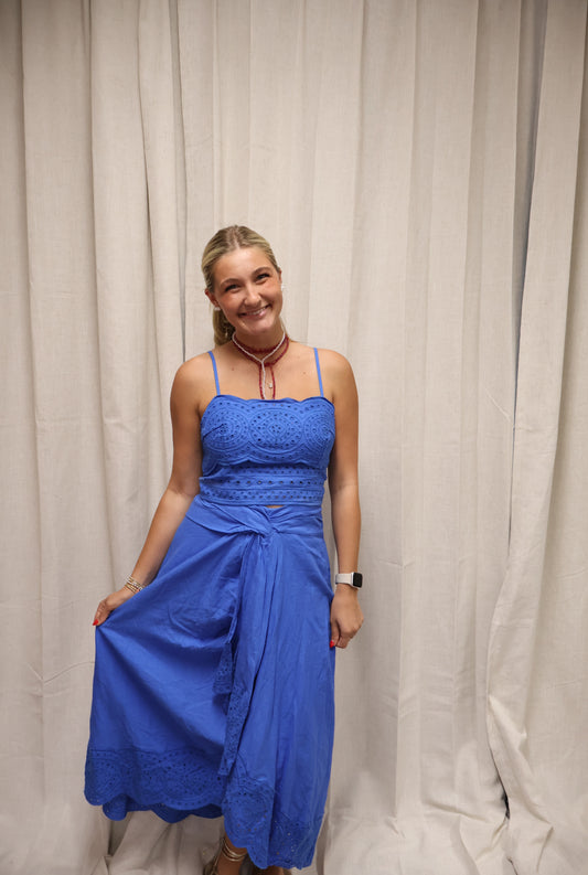 Blue linen Crop Set