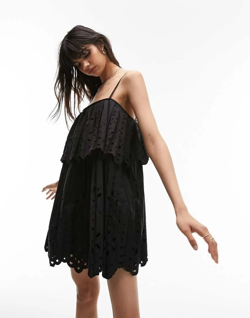 Broderie Black Mini Dress
