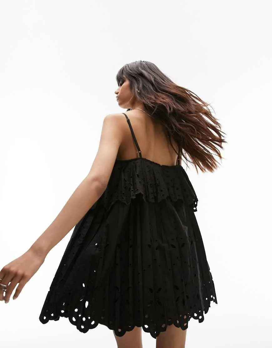 Broderie Black Mini Dress