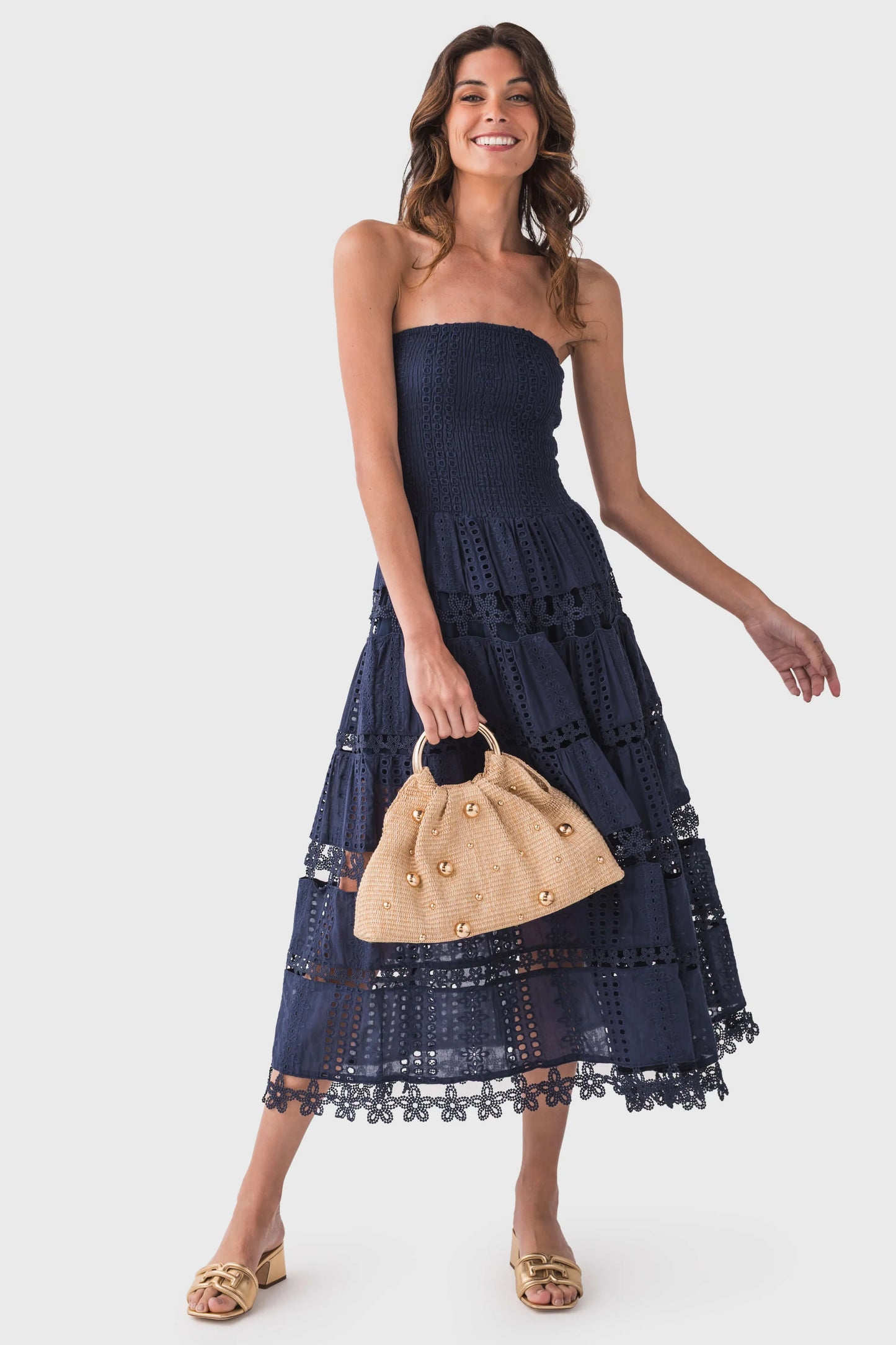 Kali Navy Eyelet Dress