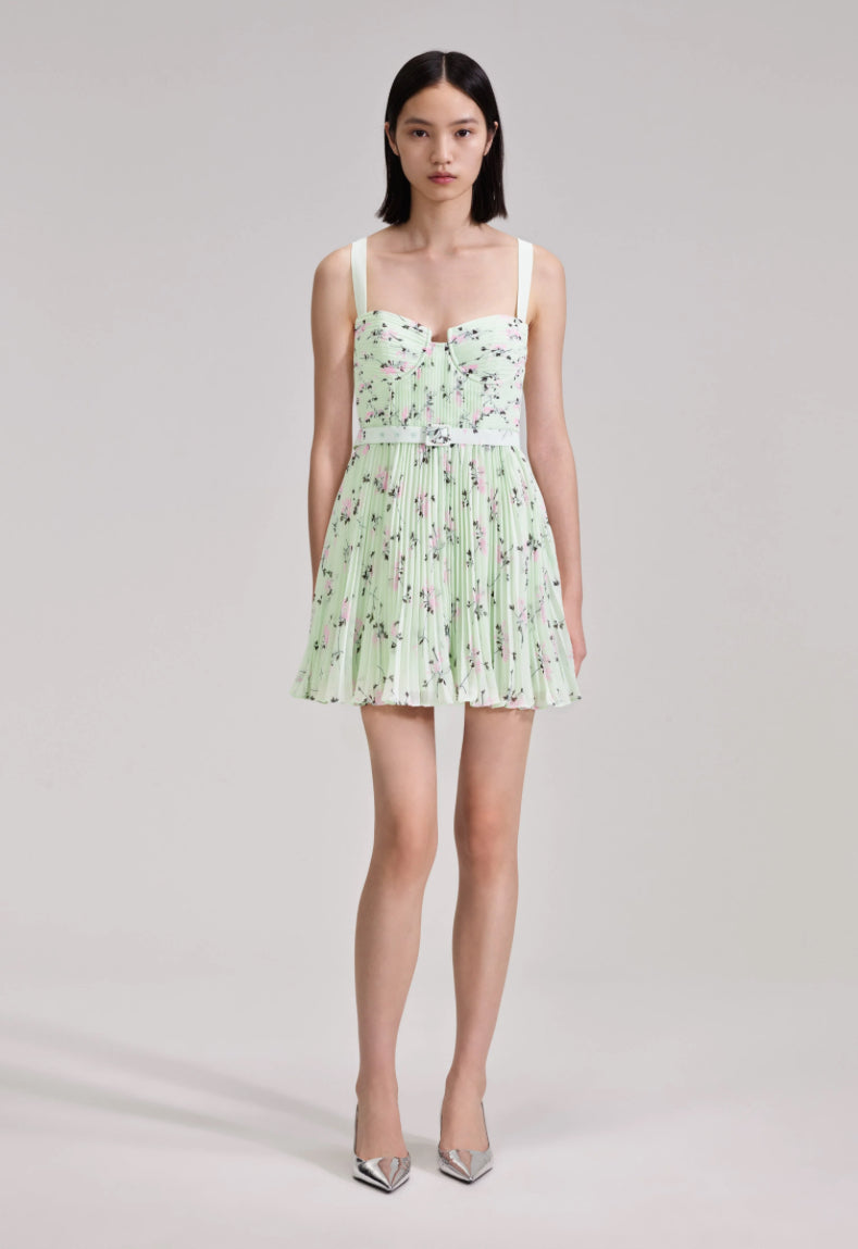 Green Floral Print Mini Dress