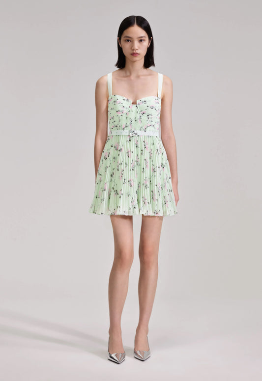 Green Floral Print Mini Dress