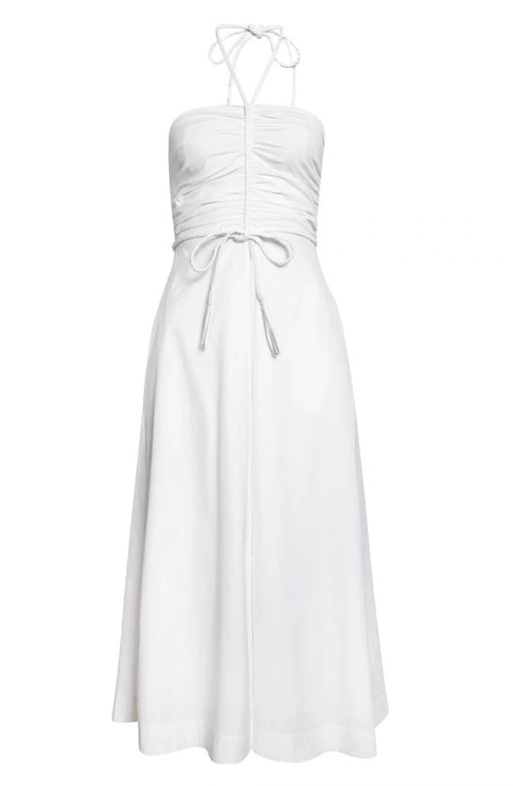 Tucker Ruched Halter Midi Dress