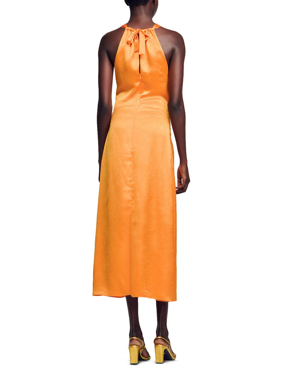 Ruched Halter Neck Satin Midi