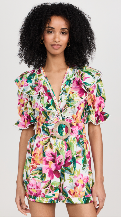 Painted Flowers Off-White Romper