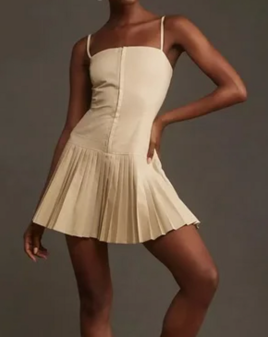 Mare Mare Square-Neck Pleated Mini Dress