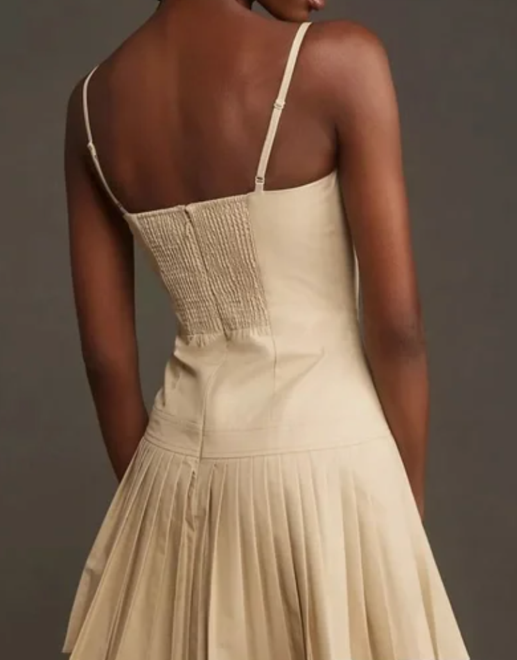 Mare Mare Square-Neck Pleated Mini Dress