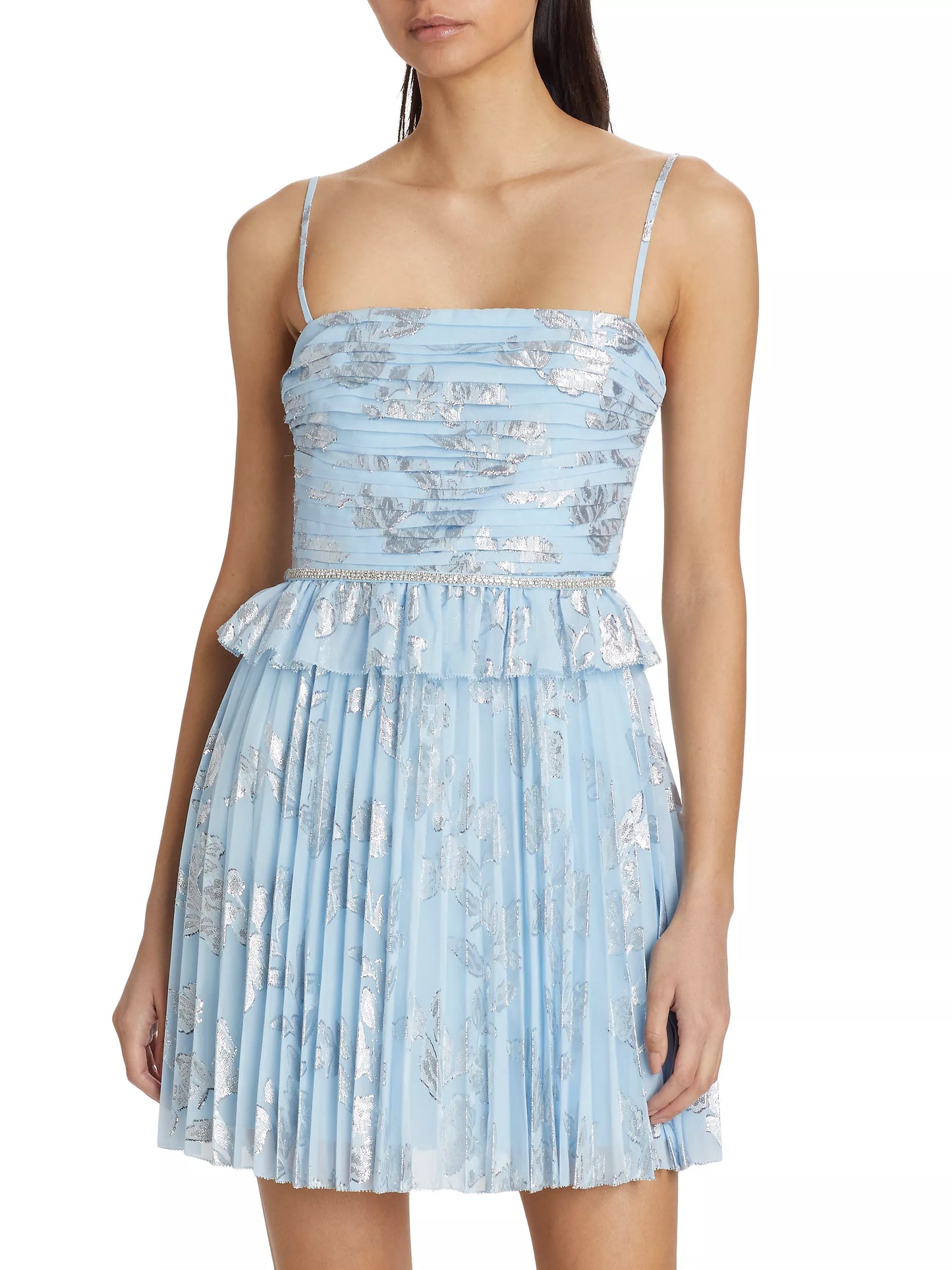 Metallic Floral Ruffle Dress