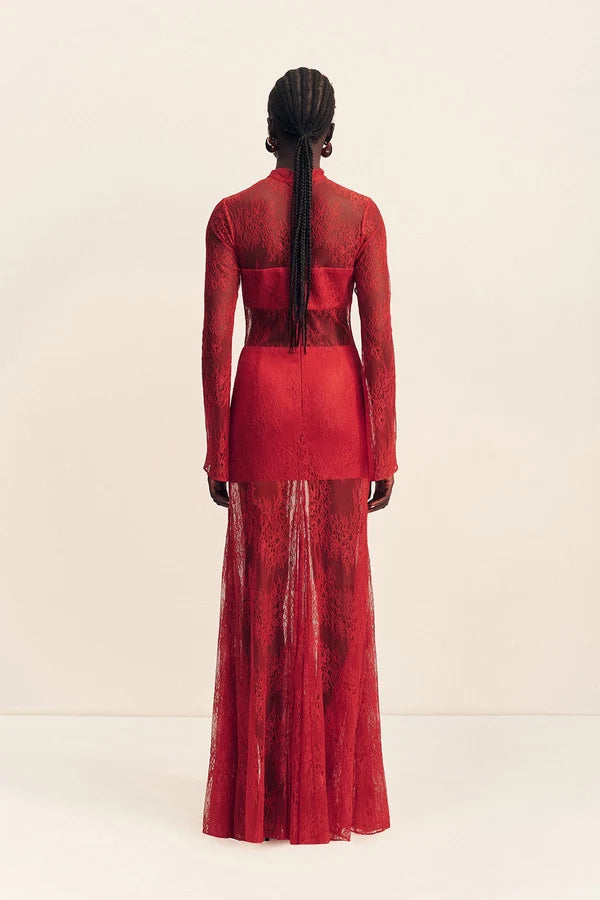 Labyrinth Lace High Neck Maxi Dress