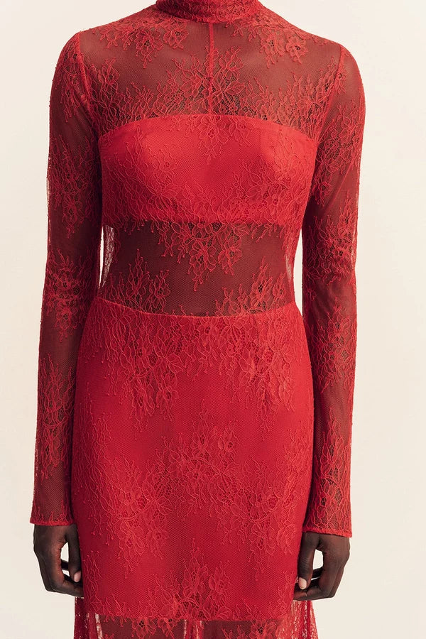 Labyrinth Lace High Neck Maxi Dress