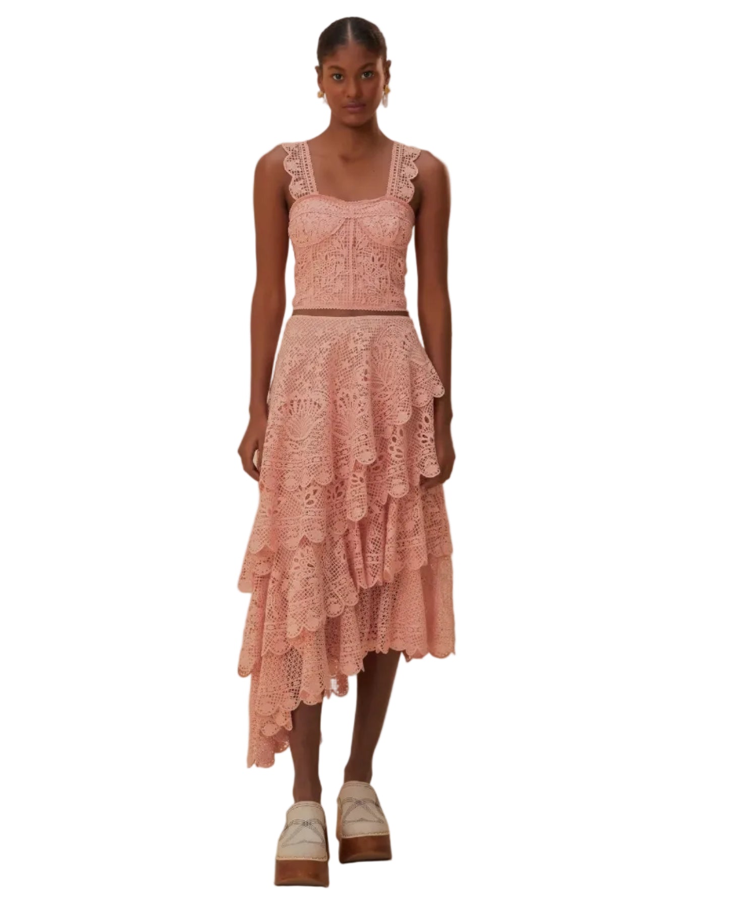 Pink Guipure Lace Set