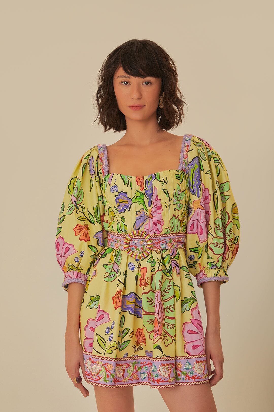 Yellow Floral Insects Short Dress