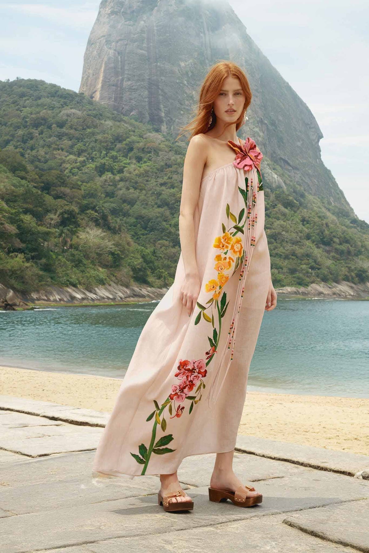 Pink Garden One Shoulder Terrace Maxi Dress