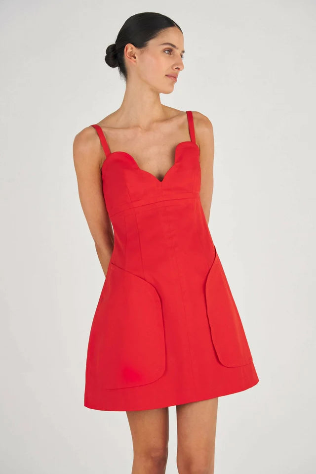 Scallop Mini Dress In Red