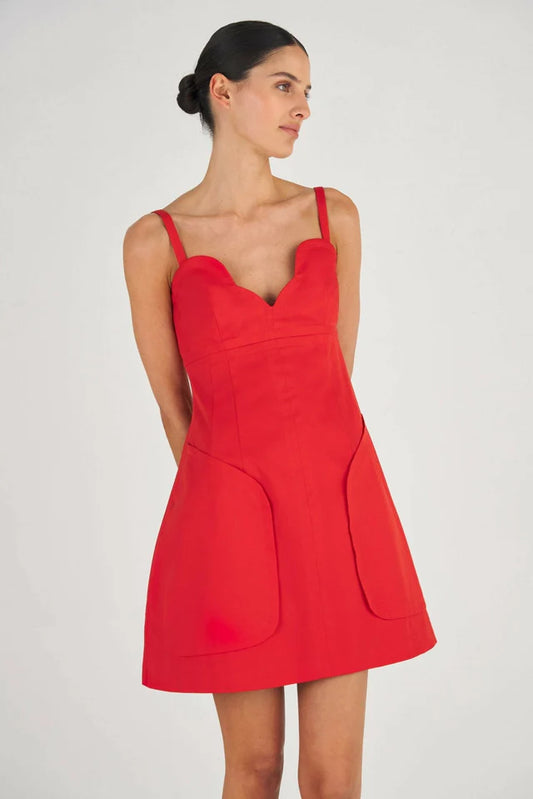 Scallop Mini Dress In Red