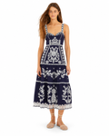 Blue Richelieu Embroidered Midi Dress
