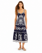 Blue Richelieu Embroidered Midi Dress