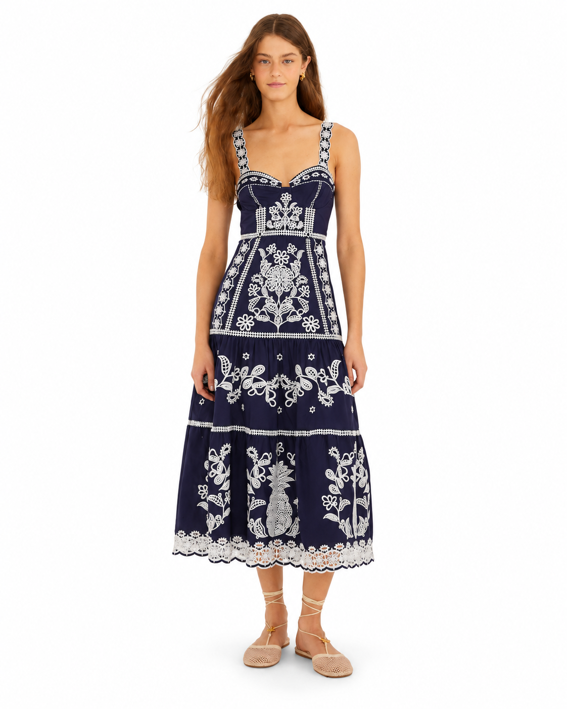 Blue Richelieu Embroidered Midi Dress
