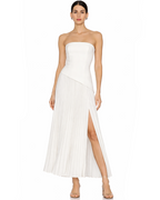 Solid Pleated Strapless Slit Dress