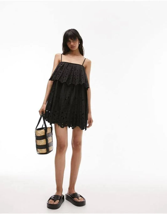 Broderie Black Mini Dress
