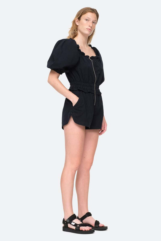 Cara Twill Romper In Navy