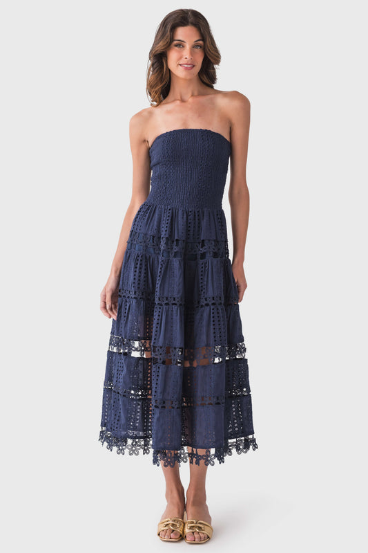 Kali Navy Eyelet Dress