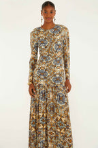 Blue Winter Tapestry Long Sleeve Maxi
