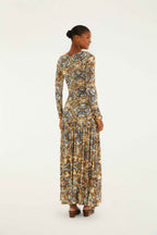 Blue Winter Tapestry Long Sleeve Maxi