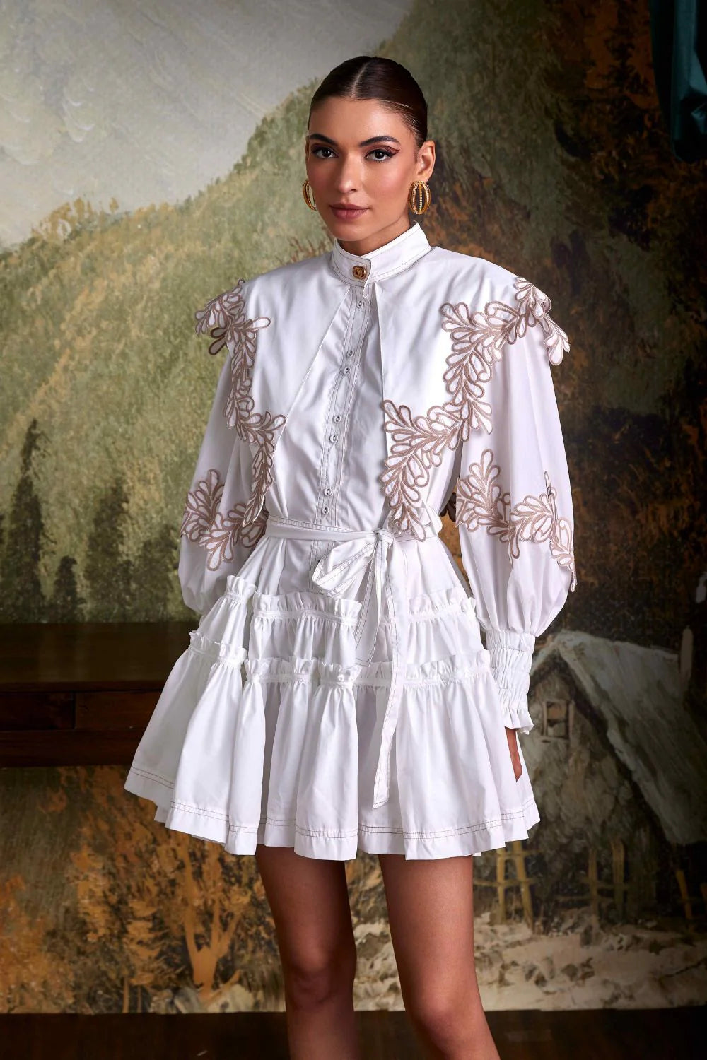 Botanical Trim Collar Dress