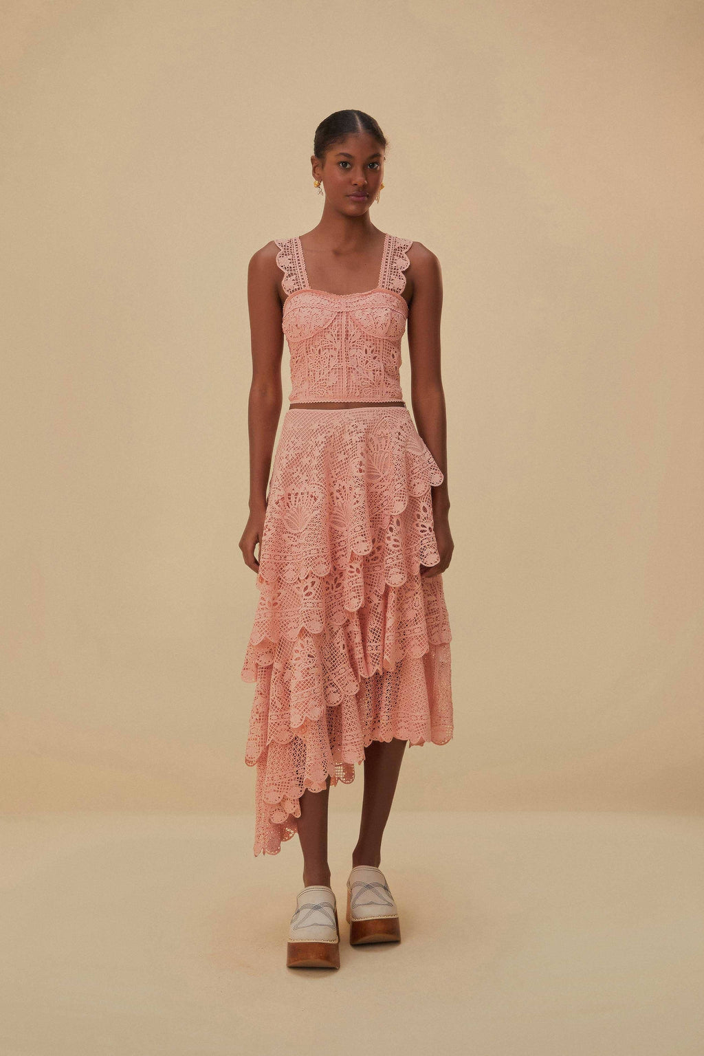 Pink Guipure Lace Set
