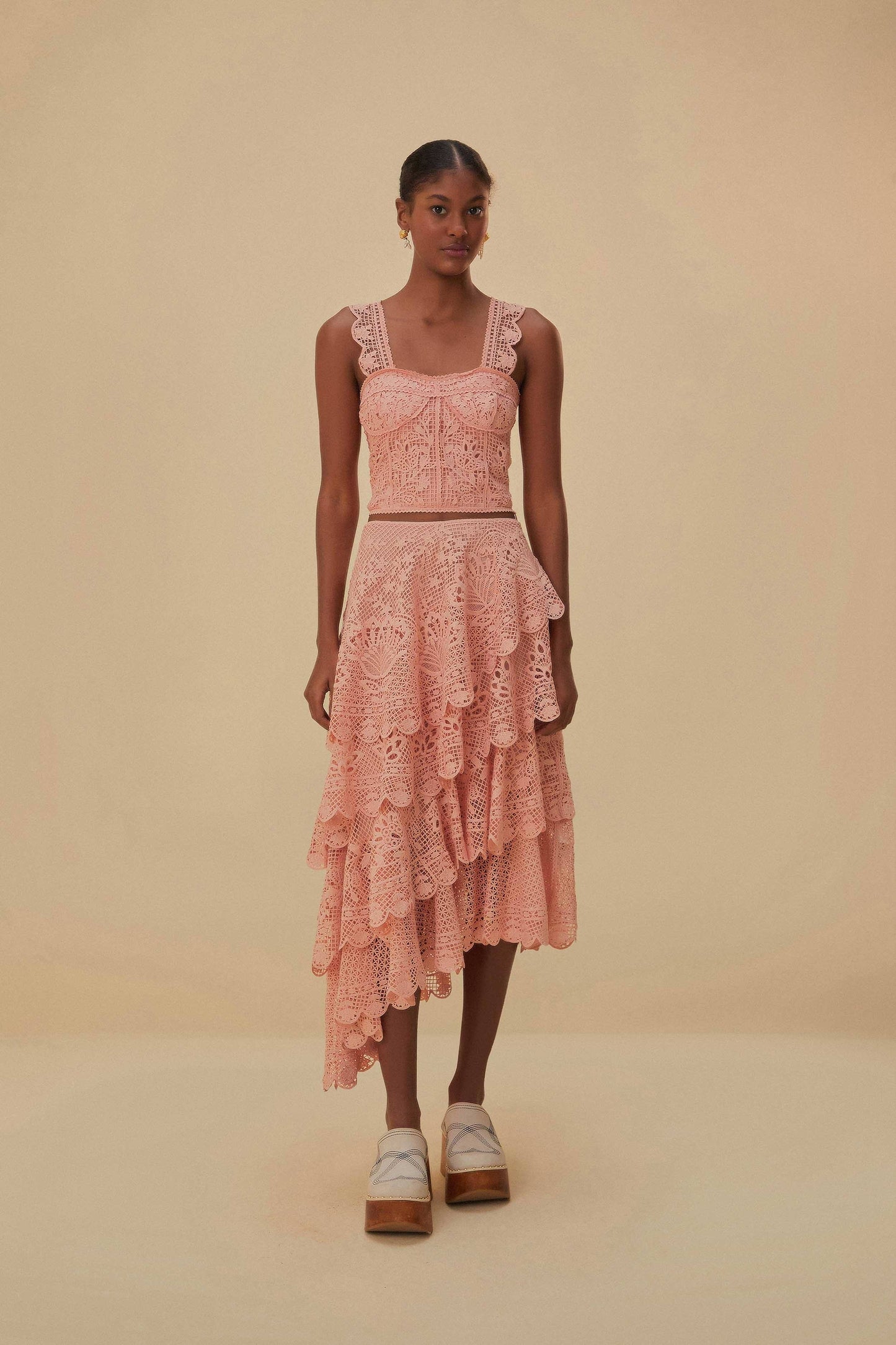 Pink Guipure Lace Set