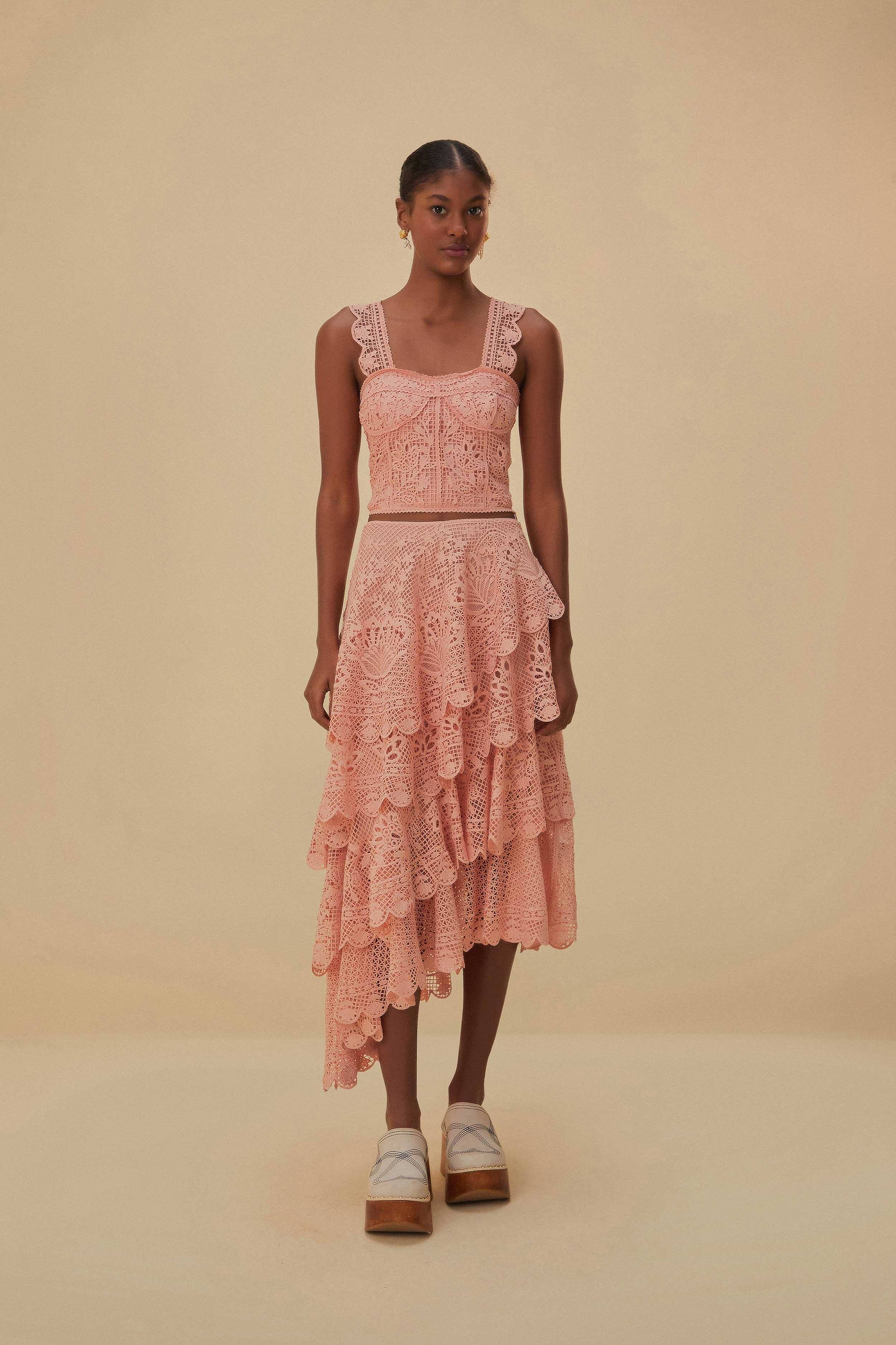Pink Guipure Lace Set