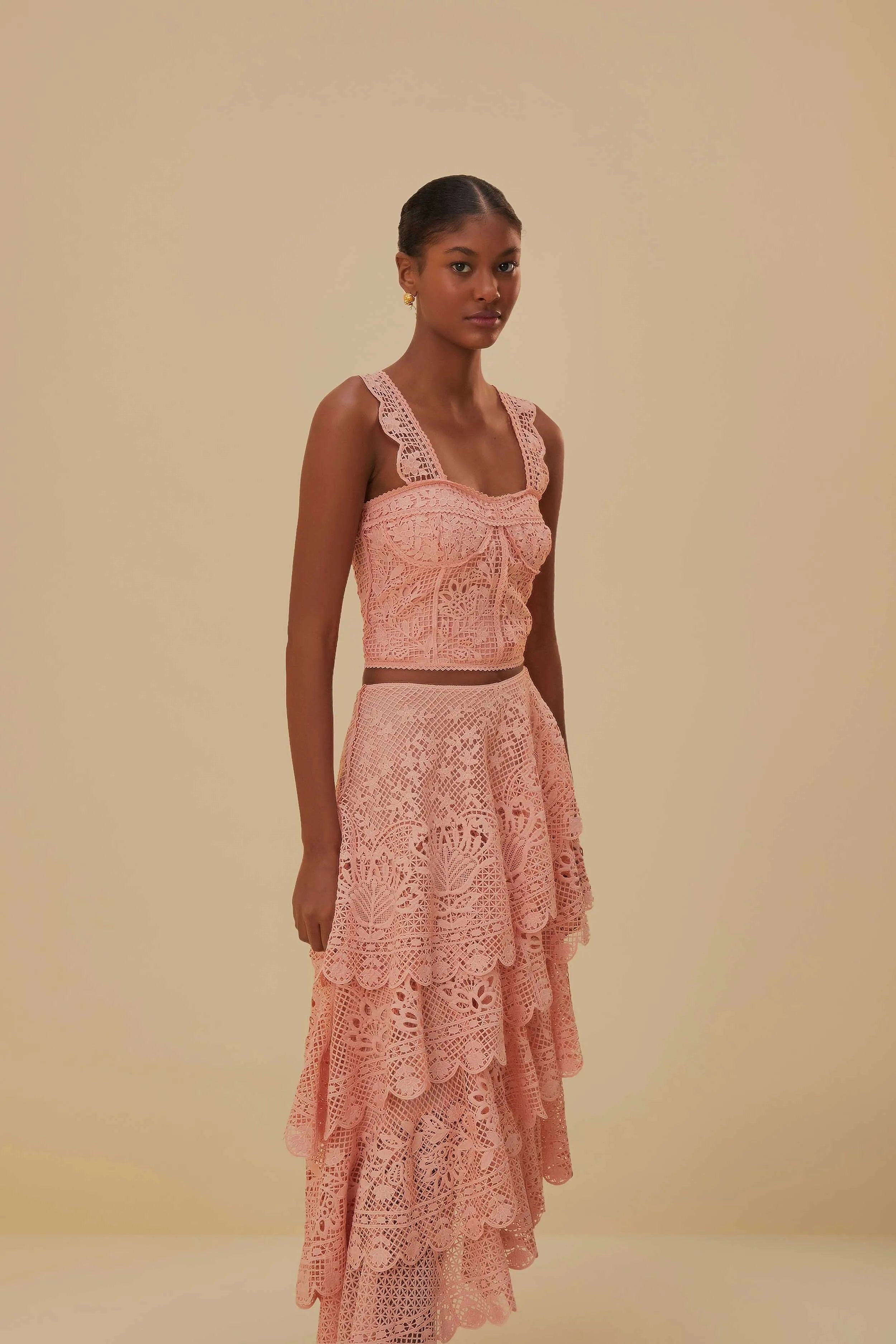 Pink Guipure Lace Set