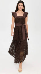 Guipure Midi Dress In Brown