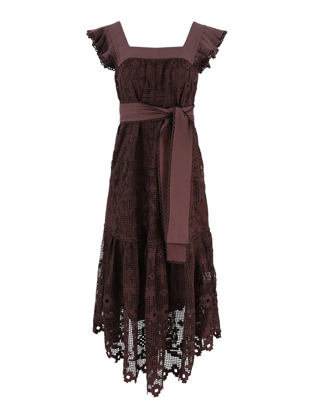 Guipure Midi Dress In Brown