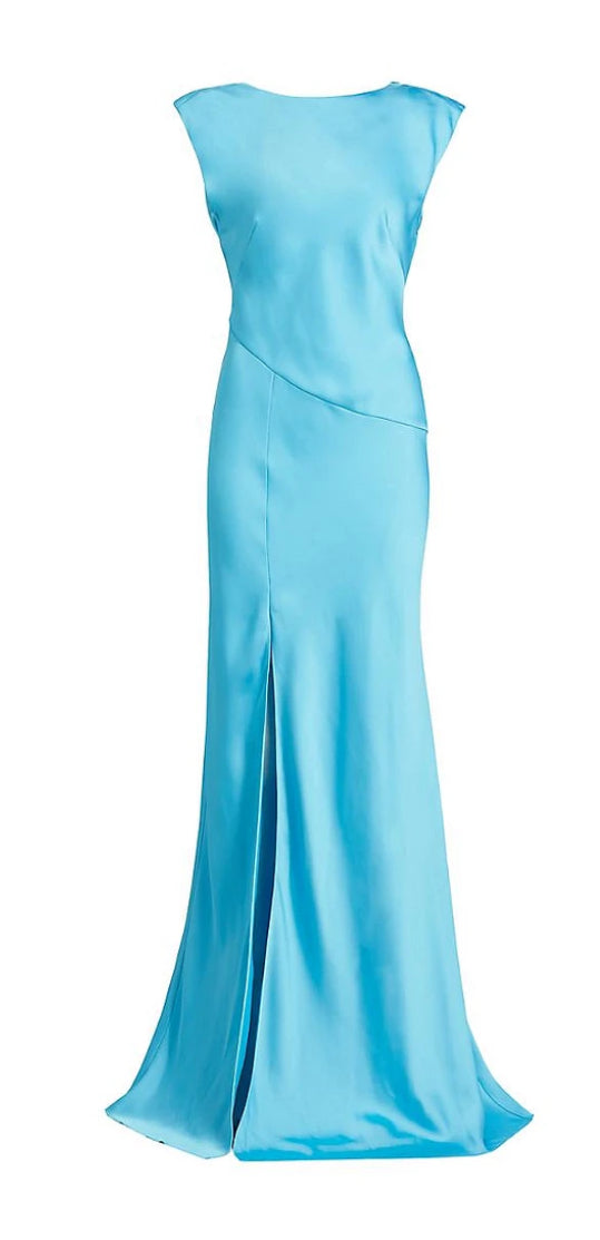 Joanna Satin Cowl-Back Dress