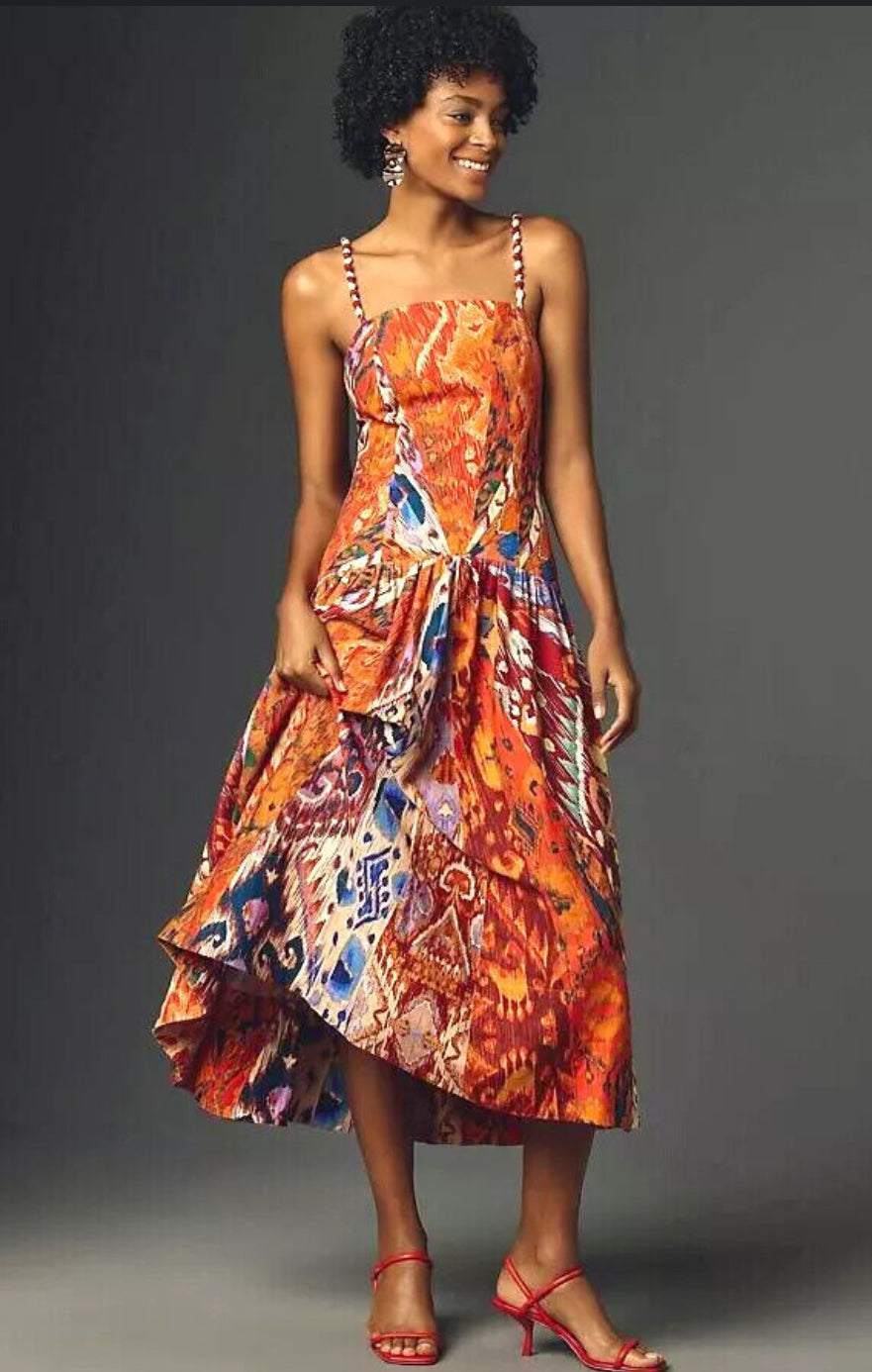 Motif Strap Midi Dress