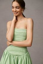 Briana Strapless Drop-Waist Bubble Midi