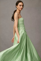 Briana Strapless Drop-Waist Bubble Midi