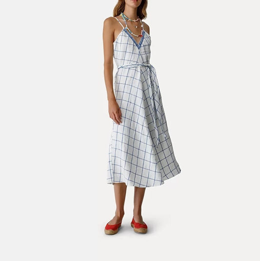 Check Linen Belt Dress