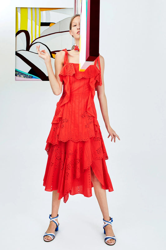 Red Eyelet Cotton Dress