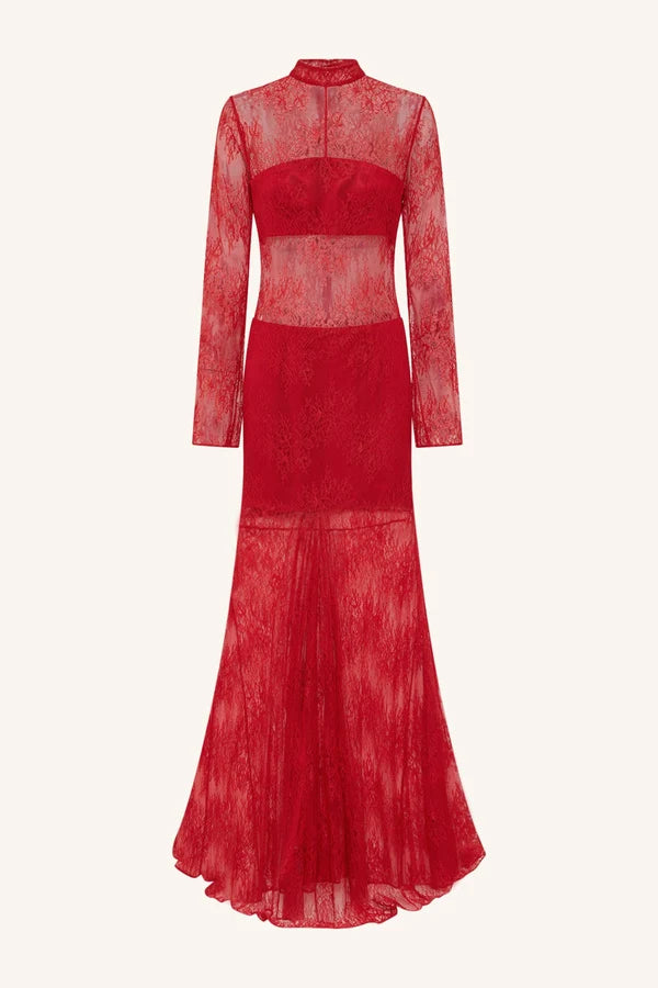 Labyrinth Lace High Neck Maxi Dress