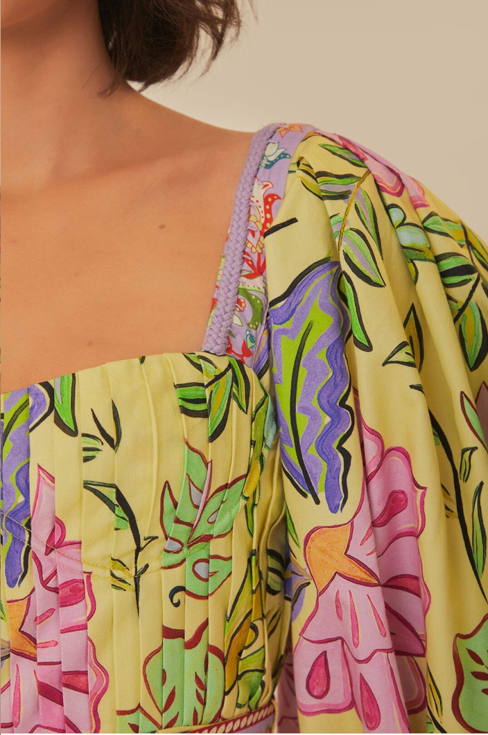 Yellow Floral Insects Short Dress