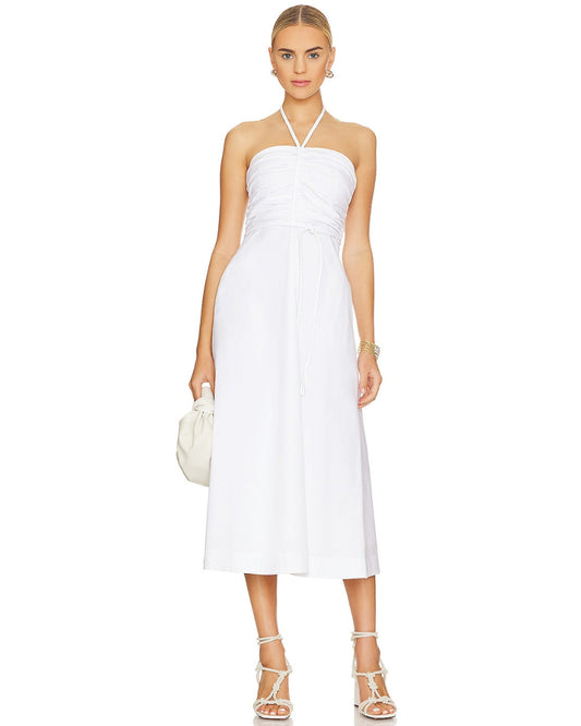 Tucker Ruched Halter Midi Dress