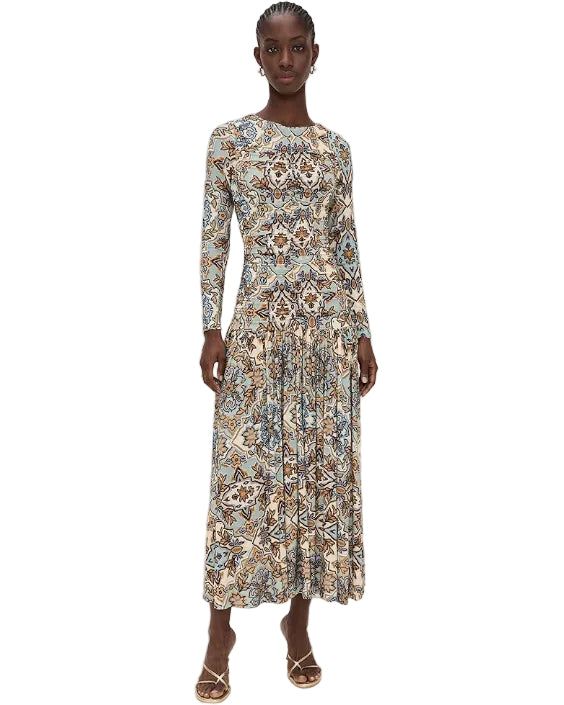 Blue Winter Tapestry Long Sleeve Maxi