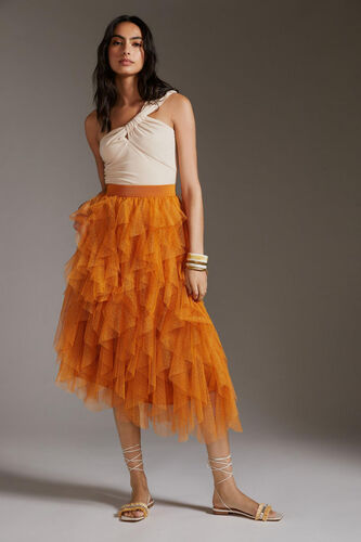 Chéri Ruffled Tulle Midi Skirt