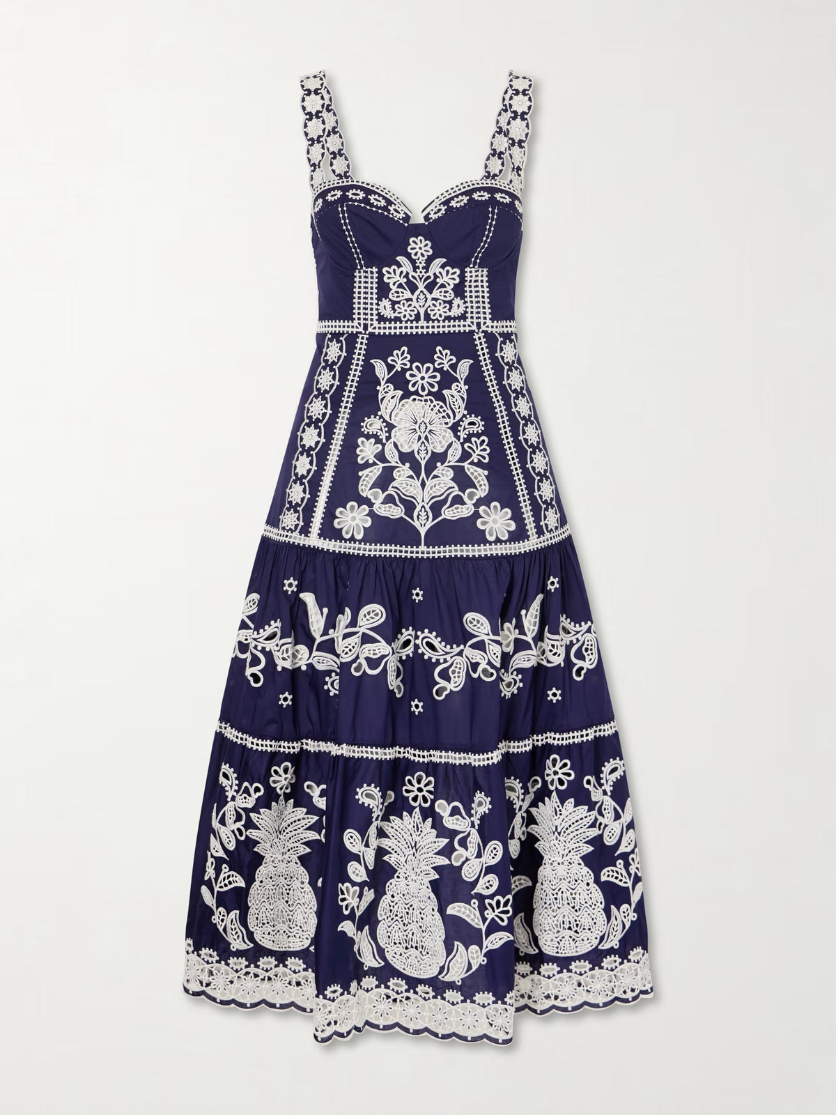 Blue Richelieu Embroidered Midi Dress